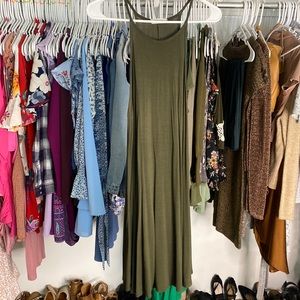 Olive Green A-line Sleeveless Dress | Size : S